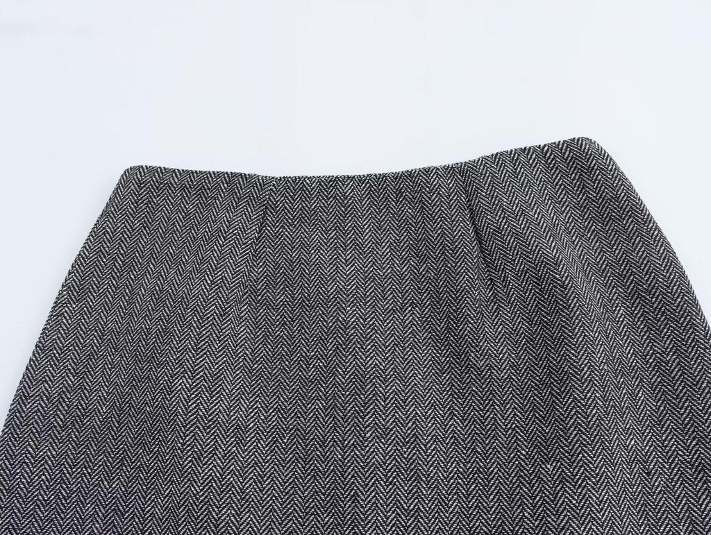 2024 Fall Women's European & American Fashion: Simple Short Jacket & Midi Skirt Set