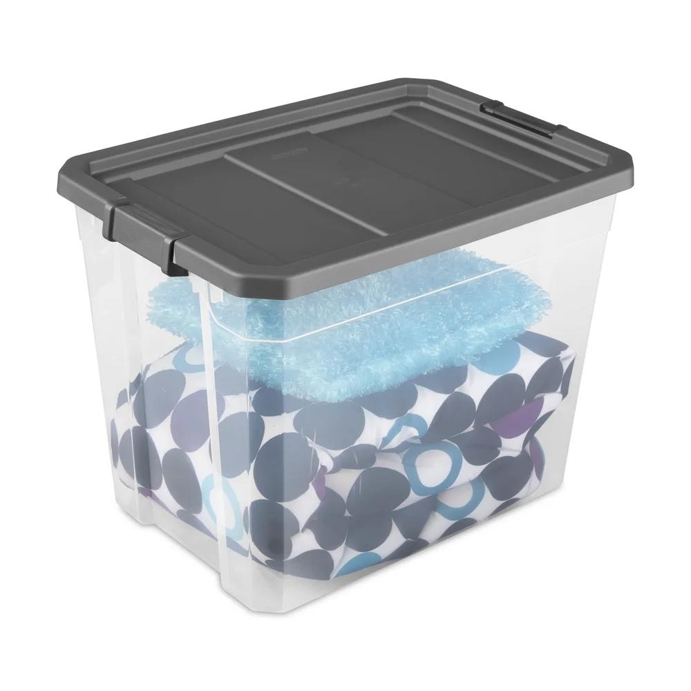 Durable Stacking Storage Box with Lid Clear Plastic 108 Quart Heavy Duty Latches Organized Bin Ideal Garage Basement Attic