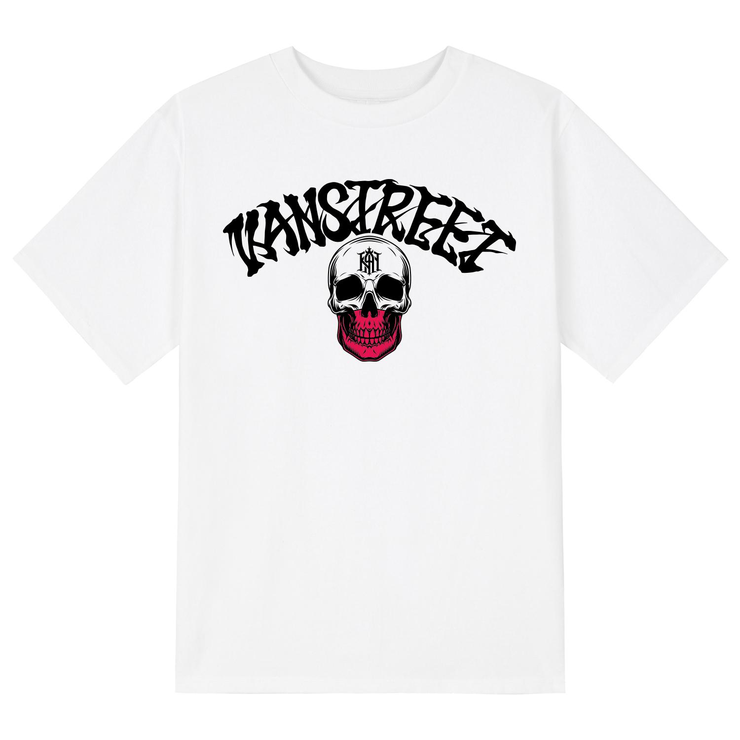 Khan 6312 Ktw0165 Lettering Cocktail Skull Short Sleeve T-Shirt - White White/L