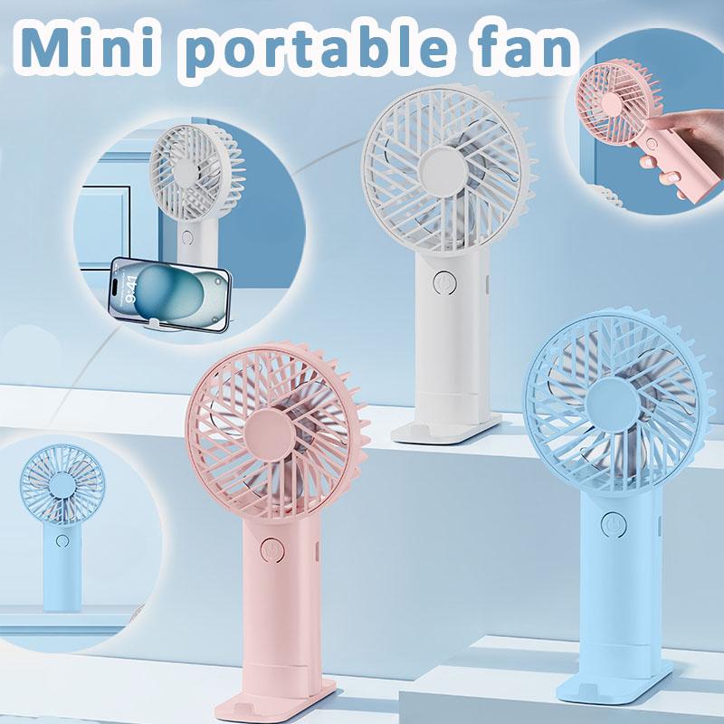 Portable USB Chargeable Handheld Fan Summer Mini Fan Outdoor Cooling Fan 3-gear Desktop Fan with Phone Holder for Office Study