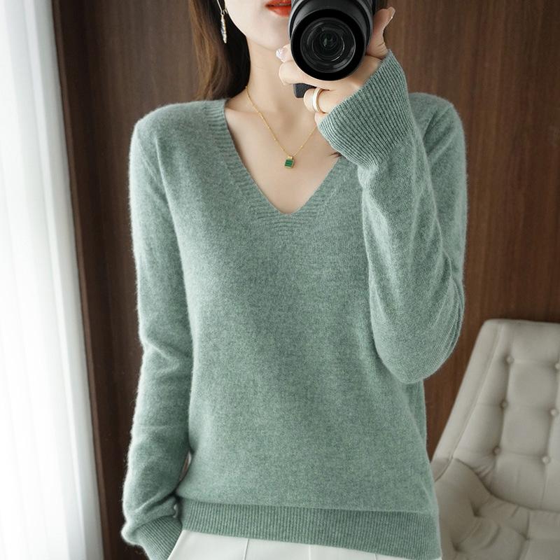 Dames V-hals dieptepunt shirt Pullover trui gebreid kasjmier mode losse trui wintertop