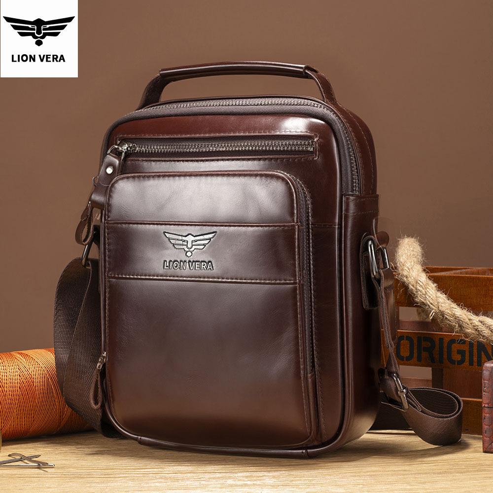 Men Genuine Top Grain Leather Vertical Crossbody Bag Small Square Handbag Business Commute Shoulder Messenger Bag темно-коричневого