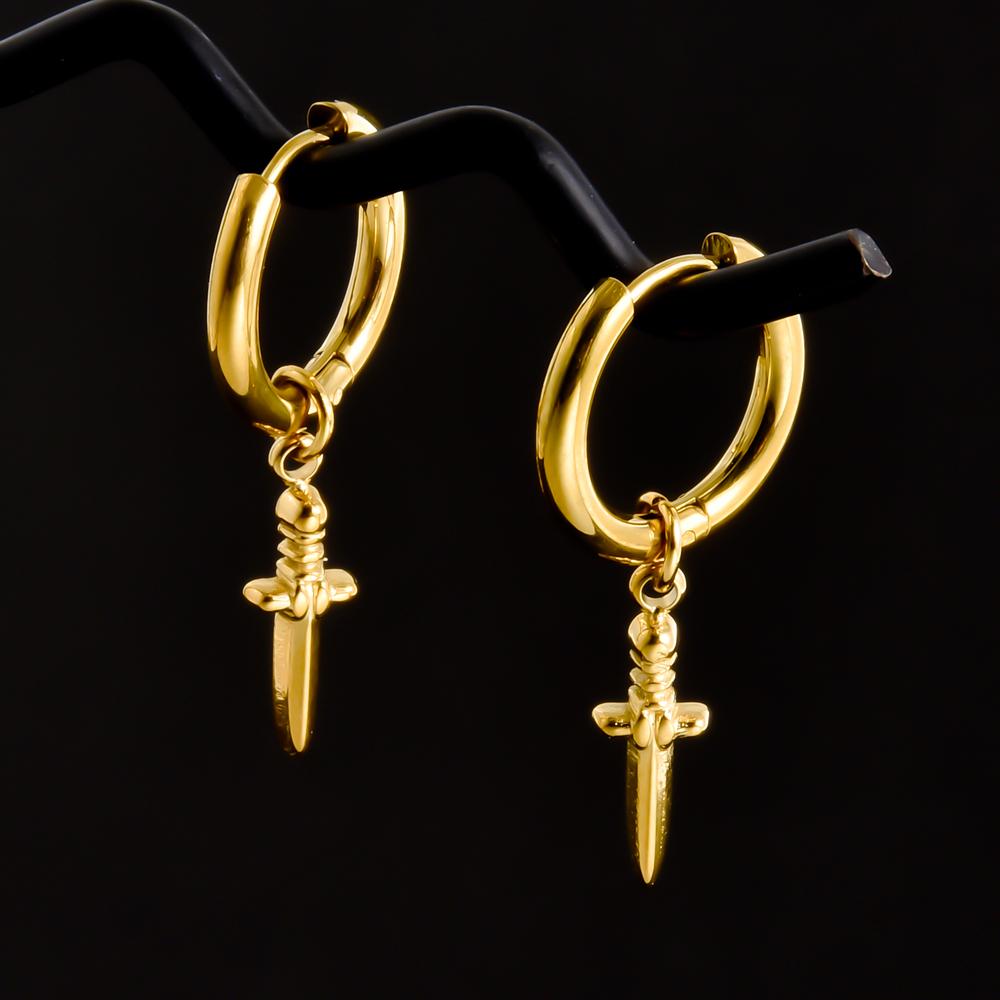 Golden Exquisite Sword Cross Star Hoops Earring Fashion Natural Shell Stainless Steel Earrings For Women Men Accessories Jewelry