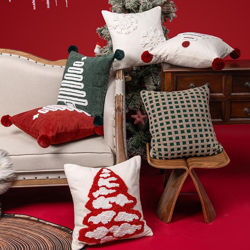 45X45CM Christmas Embroidery Throw Pillow Cover Christmas Tree Pattern Waist Cushion Cover Decor Home Decorative Pillowcase