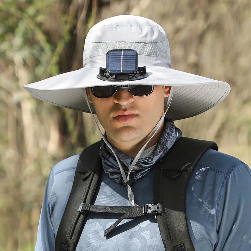 Solar Fan Bucket Hat Lightweight Breathable Wide Brim for Beach Gardening Hiking Rechargeable Sun USB Cable Solar Powered Hat