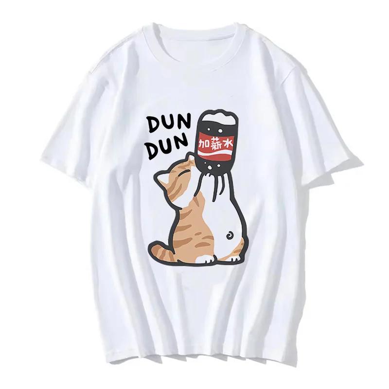 90s Women T Shirt Korean Version Cartoon Cat Group Printed T-Shirt Casual Short Sleeve Couples T-Shirt Funny Cat Streetwear