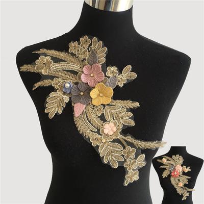 Polyester Lace Collar Three-Dimensional Dip Flower, Rhinestone Handmade Diy Lace Clothing Accessories Decal