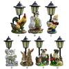 Solar Powered Cute Figurine Light Resin Hexagonal Decorative Lamp Animal/Child/Gnome Hexagonal Night Light for Garden Yard Decor