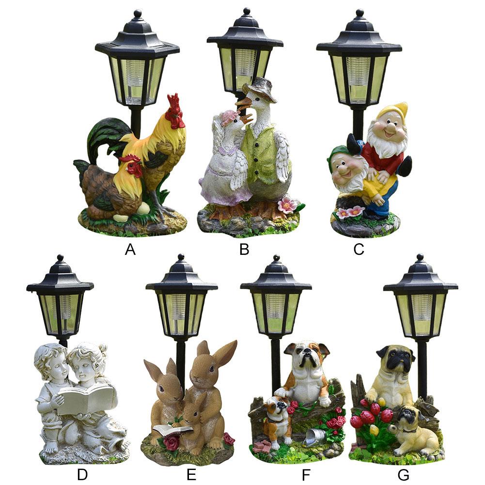 Solar Powered Cute Figurine Light Resin Hexagonal Decorative Lamp Animal/Child/Gnome Hexagonal Night Light for Garden Yard Decor