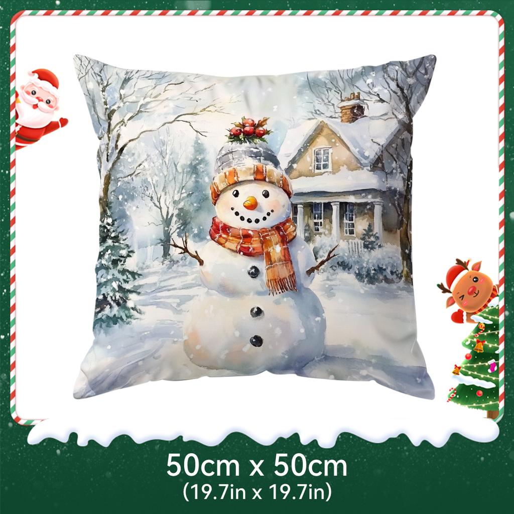 Santa Claus And Snowman Pillowcase Bedroom Sofa Cushion Cover 100% Polyester Living Room Cushion Pillowcase Home Decor