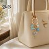 Keychain Pendant with Round Imitation Pearls, Flower Butterfly Enamel Charm Multi-color Key Ring, Pastoral Style Layered Holder Strong Chain Keyring