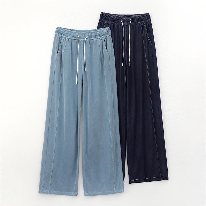 Super Soft Tennis Thin Pants for Women In Summer Washing Tall Elastic Waist Jeans for Women Loose Versatile Straight Pants