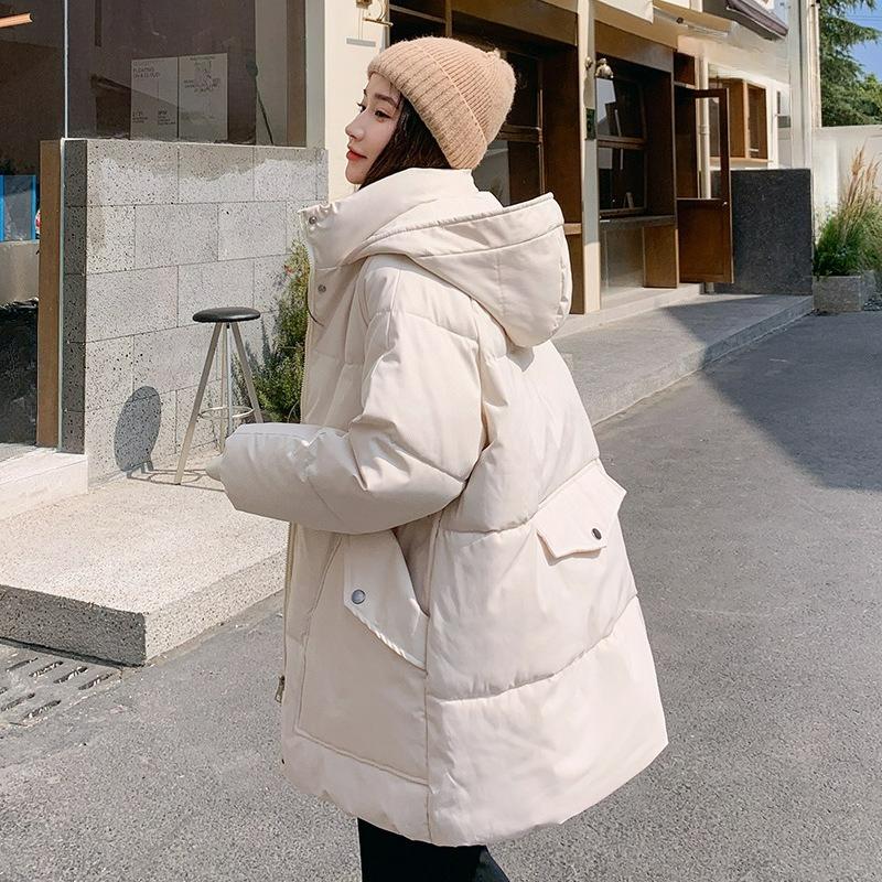 Winter Loose Hooded Padded Jacket Women's Big Pocket Fashion Mid-length Down Padded Jacket Padded Jacket Trend
