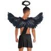Mens Halloween Angel Costume One Shoulder Strap Ruffle Skirt Feather Angel Wings Hair Hoop Set