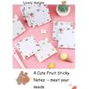 4 Pack Cute Sticky Notes Kawaii Sticky Notes Memo Pad 3.1x3.1 Inches Self-Stick Note Pads Colorful Fruit Sticky Note Pads for Girls DIY Office Home
