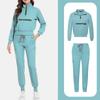 Ladies' Loose And Comfortable V-neck Long Sleeved Stand Up Collar Workwear With Multiple Pockets Suit Set