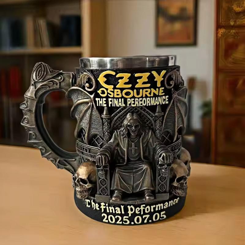 Halloweenový 3D pamětní hrnek Ozzyho Osbournea Nerezový hrnek na vodu s lebkou Pivní hrnek Šálek na kávu Nádobí na pití