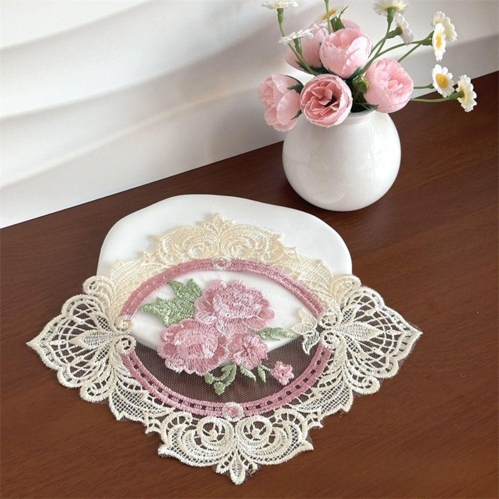 Anti-scald Lace Embroidered Coaster Oval Coffee Drink Pad Insulation Dining Mat  for Home Decor