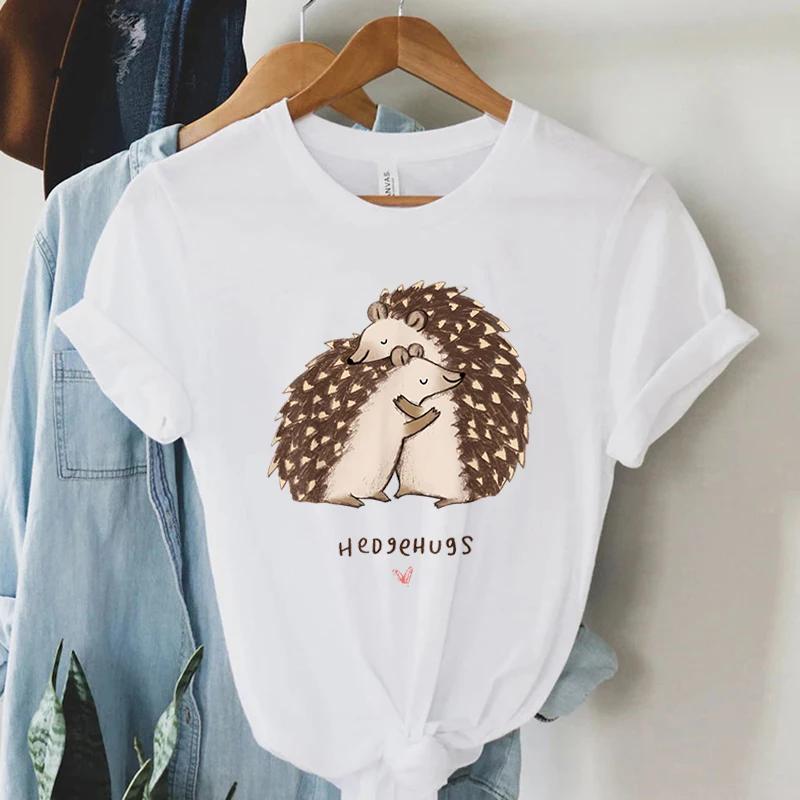 Womens Fashion Short Sleeve Cotton Tshirt Hedgehog Hug Print T Shirt Harajuku Crew Neck Tops FeUnisex Cute Hedgehog Lover Shirt M