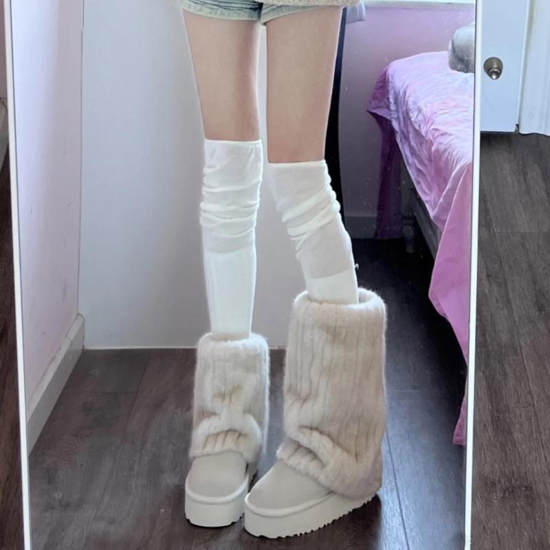 Flauschige Kunstpelz Beinwärmer Pelz Fersen Lange Stiefel Manschetten Abdeckung Hat Elastisch Ein Paar Karneval Stiefelabdeckung Y2K JK Uniform