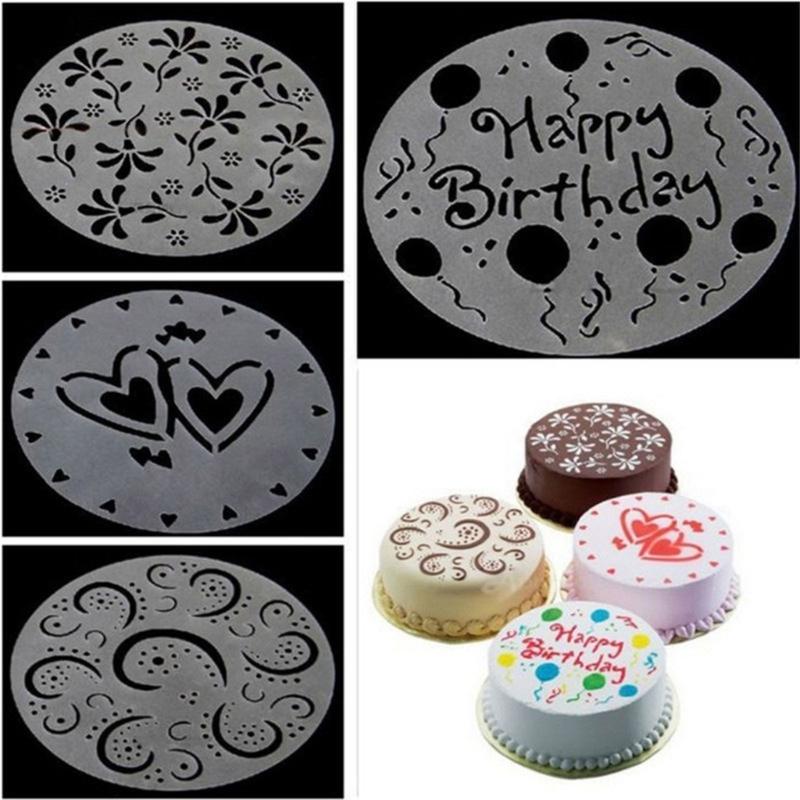 Pack of 4 Spray Stencils Birthday Cake Molds DIY Decorating Tools PVC Material