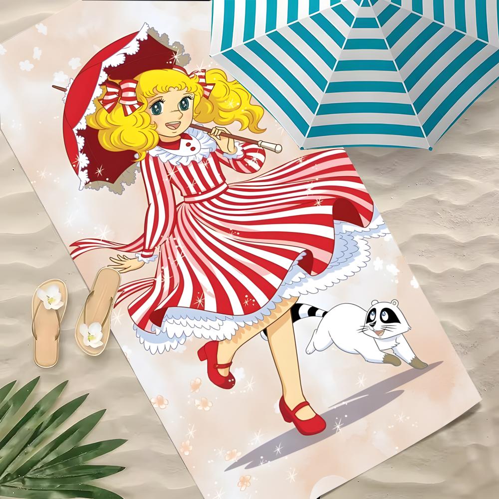 Anime Candy Candy Towel Polyester Beach Towel Quick Dry Sand Free Bath Towel for Summer Pool Travel Vacation