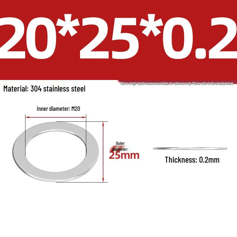 304 Stainless Steel Ultra-Thin Flat Washers - Available in Thickness: 0.1mm, 0.2mm, 0.3mm, 0.5mm