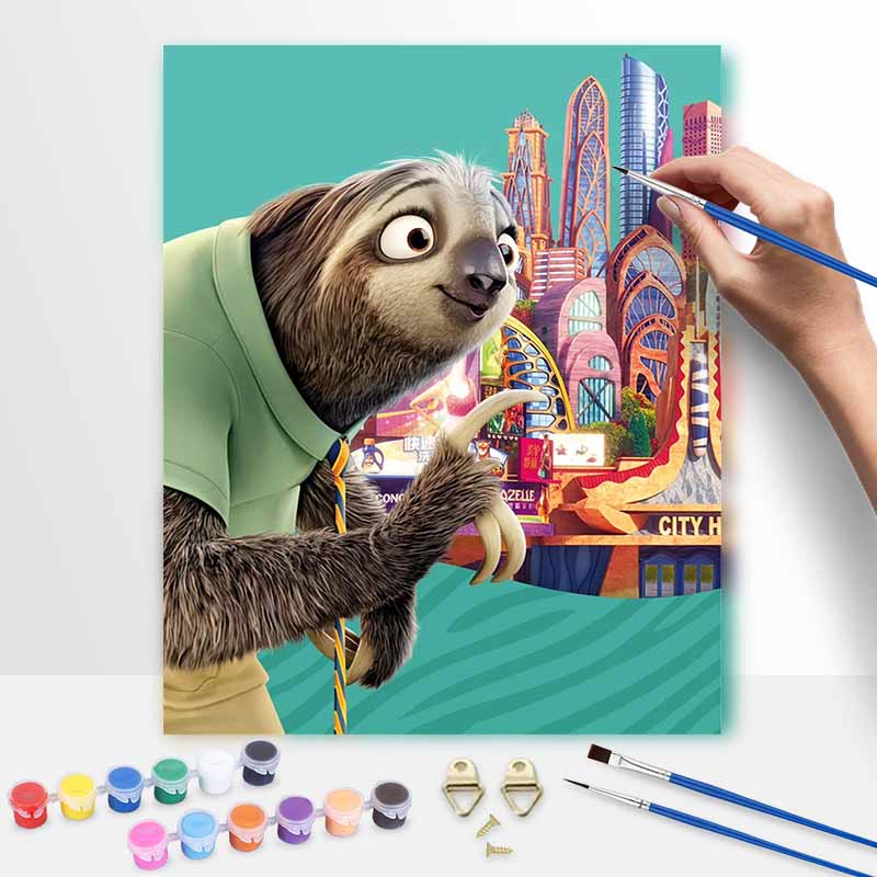 Disney Zootopia Flash Sloth Digital Oil Paint By Numbers Hand Painting Kit. Home Decor Wall Art Living Room Gift 20x30cm