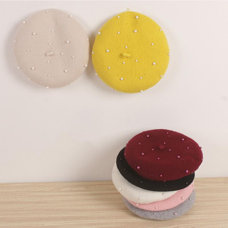 Kids Winter Hat For Girls Retro Baby Beret Hats With Pearls Autumn Winter Kids Cap For Children Accessories