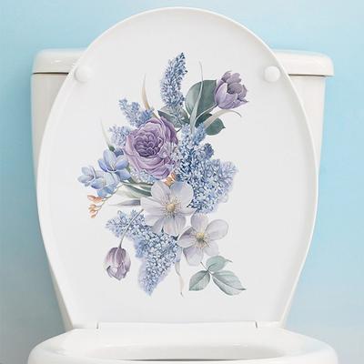 Çiçek Tuvalet Etiket Çıkarılabilir Kendinden yapışkanlı Su Geçirmez PVC Oturma Odası Banyo Duvar Sanatı Çiçek Tuvalet Kapağı Dekorasyon Çıkartması
