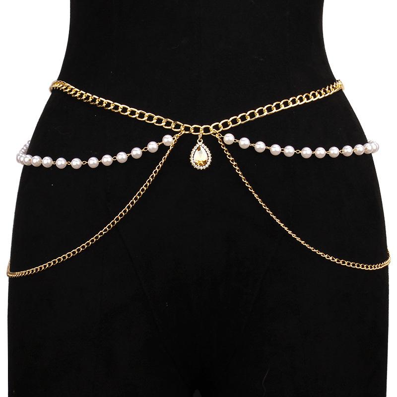Gothic Cross Tassel Charm Belly Waist Chain For Women Beaded Beach Bikini Body Chain Sexy Jewelry A16