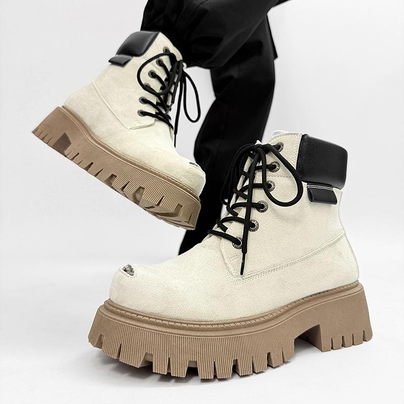 Yellow Designer Ankle Boots Men Autumn Outdoor Suede Boots Fashion High Top Platform Men Shoes Outdoor Tooling Motorcycle Boot