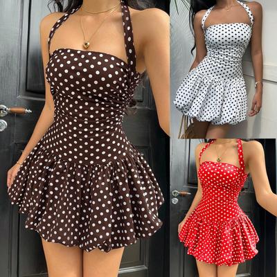 2026 Summer European & American Polka Dot Halter Backless Dress - Sexy Slim Fit Short Skirt