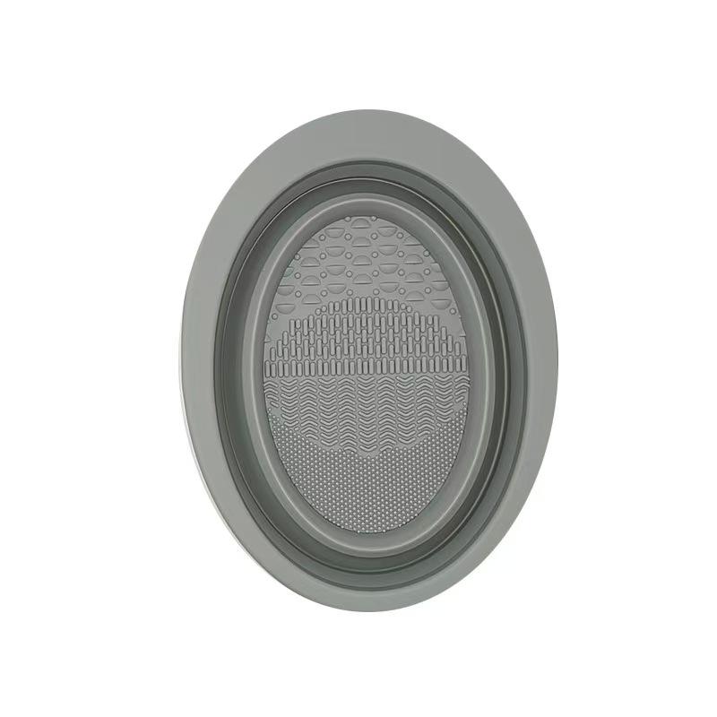Multi-functional Silicone Makeup Brush Cleaning Bowl Powder Puff Beauty Washing Scrubber Pad with Folding Brush Holder