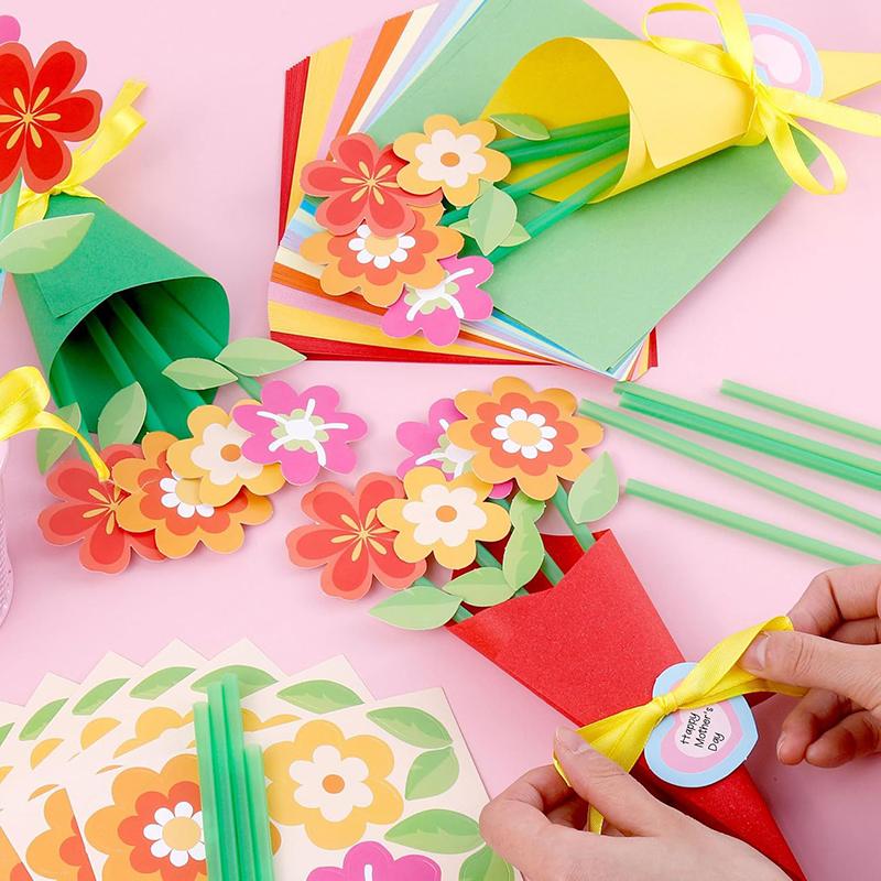 Flower Bouquet Craft Kit 24Pcs Teacher Appreciation Week Mother'S Day Flower Birthday Cards Diy Sister First Greeting Cards