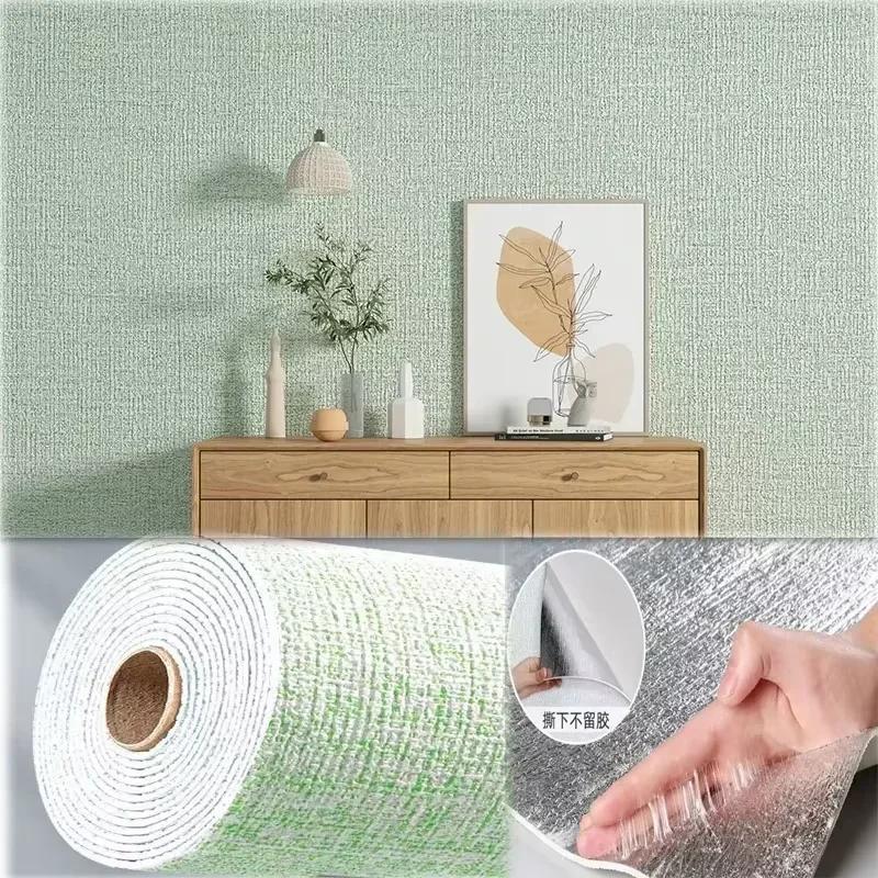 Self-Adhesive Linen Wall Sticker Wallpaper Waterproof Wall Covering Panel for Living Room Bathroom Bedroom Interior Decoration
