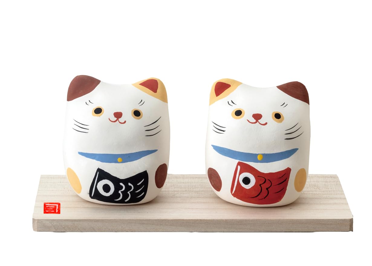 

День Компактный Мини Керамический Талисман Удачи Стиль Кот и Карп [Дом Мастера] Кукла для Мальчика, Размером с Ладонь [Бумажный Поток]