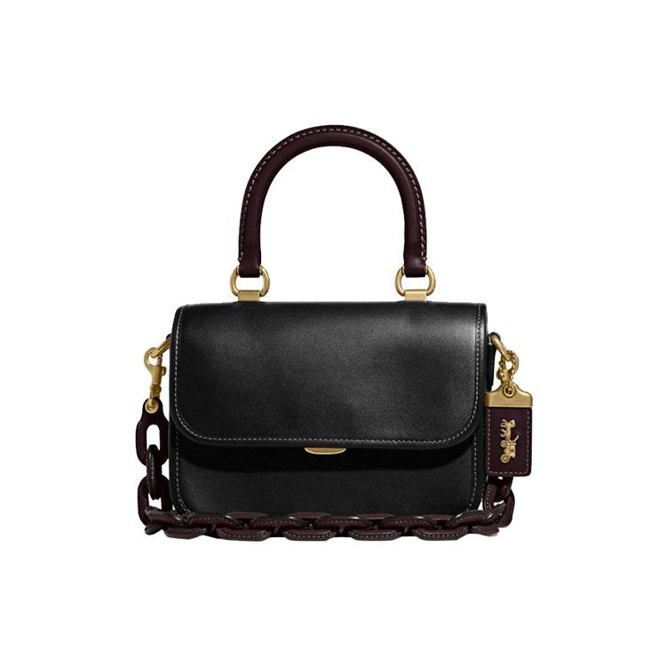 

New COACH Rogue Leather Trunk Bag Small Square Bag Shoulder Bag Crossbody Bag Handbag Small Size Women s Black/Dark Brown C6860-B4M2 21.6*8.4*15.2CM