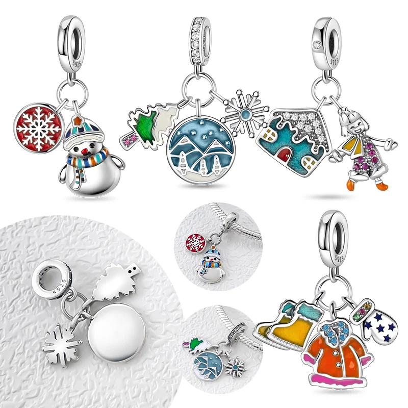 New Christmas Charmscopper Snowman Snowflake Charm Beads Fit Original Bracelets Diy Fine Jewelry Giftfor Women