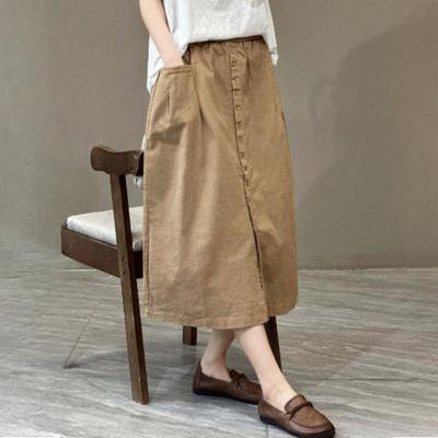 Skirt Spring Solid Color Casual A-line Skirt Women's Commuter Breasted Mid-length Skirt