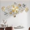 Large 3D Silent Wall Clock for Living Room Bedroom Kitchen Decor Retro Metal Ginkgo Leaf Design In Golden Color 32''x18''
