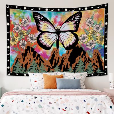 Colorful Psychedelic Butterfly Mandala Tapestry Aesthetics Wall Hanging Celestial Carpet Home Dormitory Decoration Tapiz