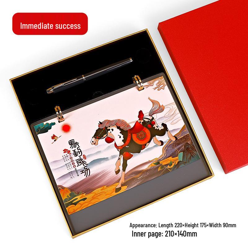 2026 Year of the Horse Desk Calendar with Double Ring Easel - Custom Corporate High-End Gift Box Edition