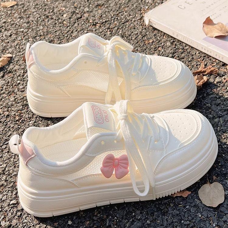 Summer mesh breathable little white shoes women's 2025 new bow with skirt shoes campus style sports board shoes