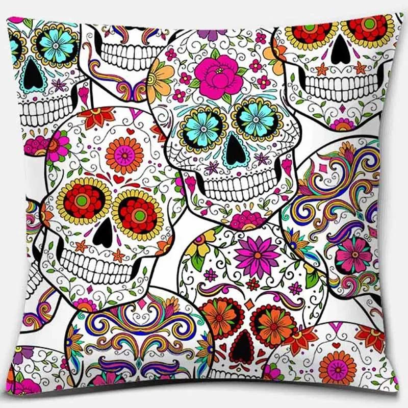 Fashion Skull Flower Series Pattern Printed Soft Square Pillowslip Polyester Cushion Cover Pillowcase Living Room Home Decor