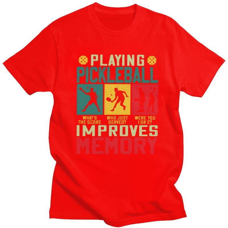 

Funny Playing Pickleball Improves Memory Tshirt for Men Short Sleeve T Shirt Cool Tshirts 100 Cotton Tee Valentines Day Gift S