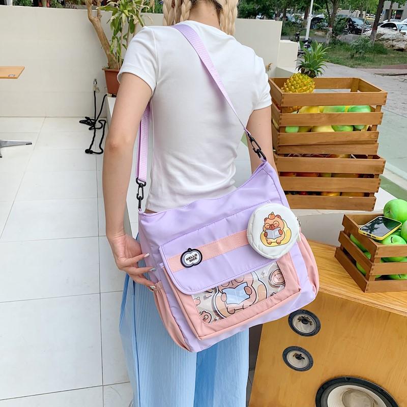 Contrasting color splicing primary and secondary school students cute class make-up storage bag Japanese new two-dimensional girl shoulder bag