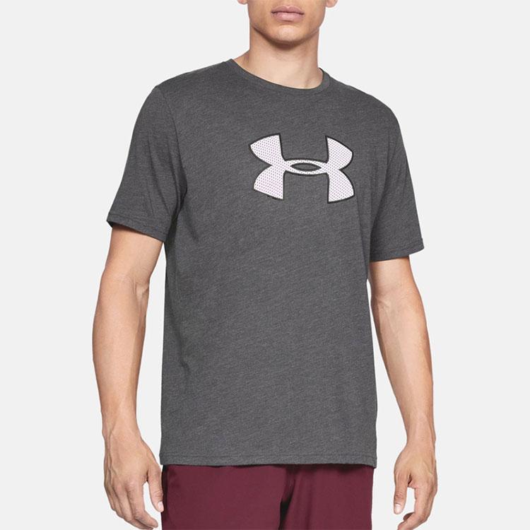 Under Armour Big Logo Print Crew Neck T-Shirt Men Tops Charcoal 1329583-019
