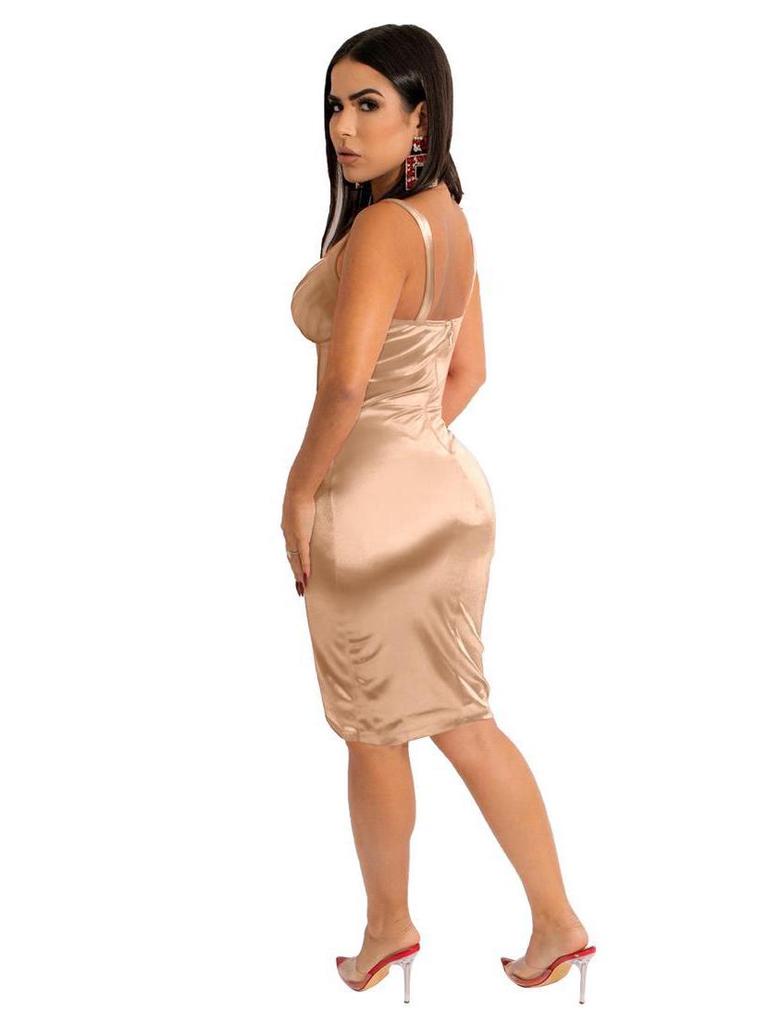 Vestido de Noche Sexy de Color Sólido con Tirantes Finos de Espagueti para Mujer Primavera-Verano
