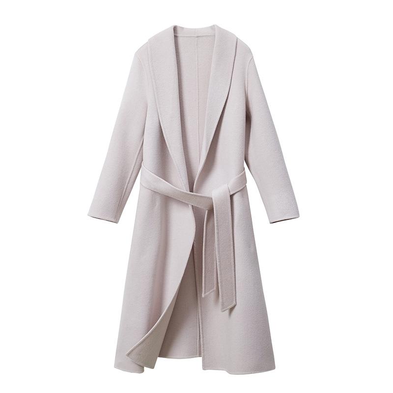 Women's Mid-Length Double-Sided Cashmere Coat - Slim Fit Korean Style Belted Trench, 100% Pure Wool for Autumn and Winter